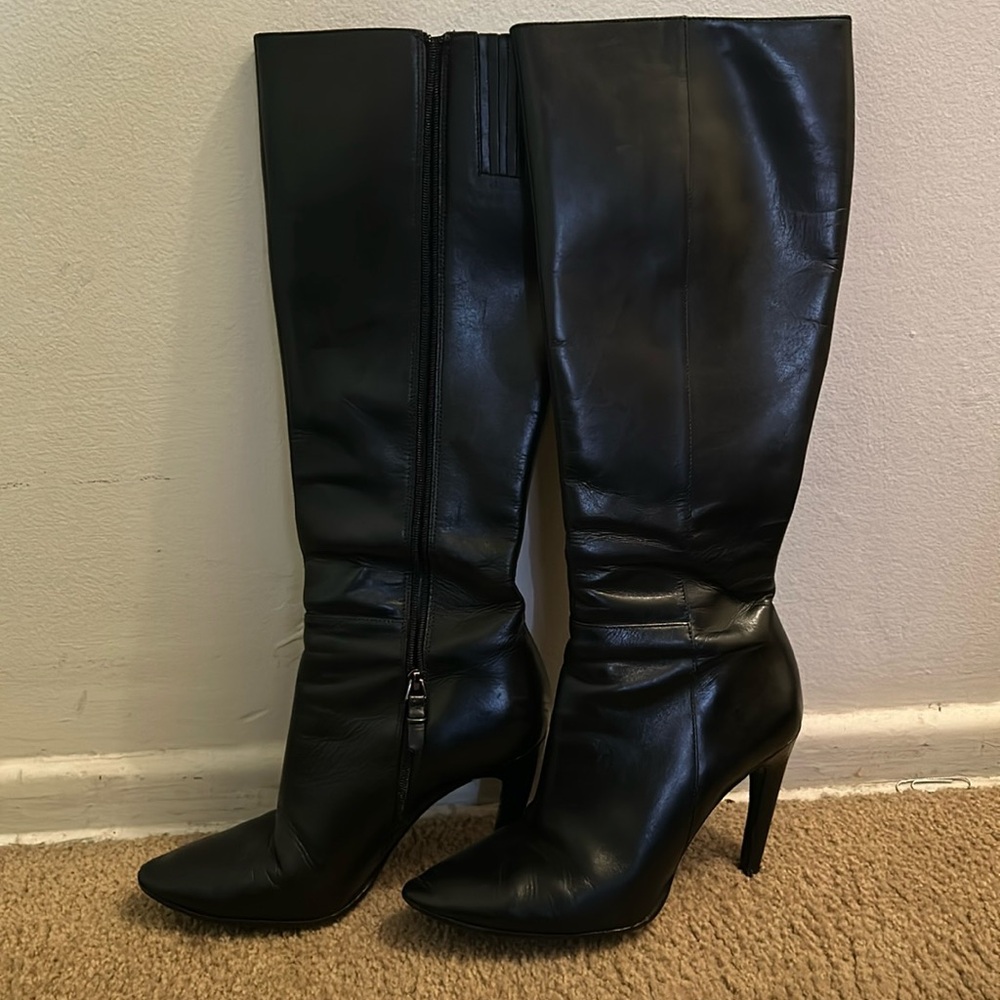 Via Spiga Black Leather Boots Size 6 1/2 Knee High Fair to Good Condition